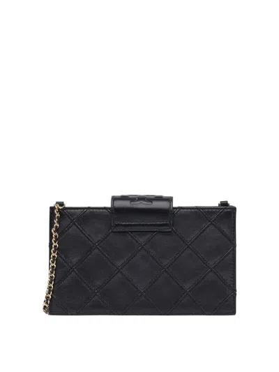 Tory Burch Fleming Leather Wallet On Chain In Black