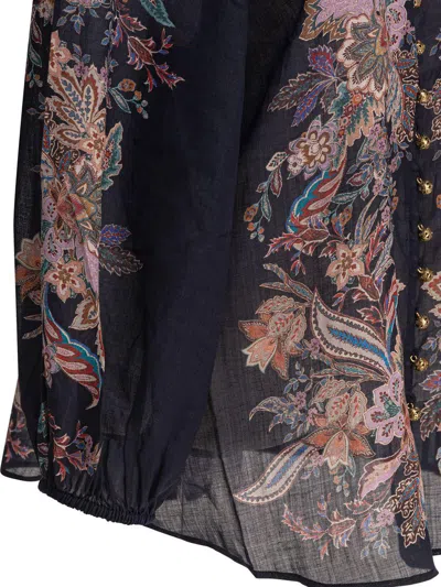 Zimmermann Rhiannon Billow Blue Blouse With High Neck And All-over Paisley Print In Ramie Woman