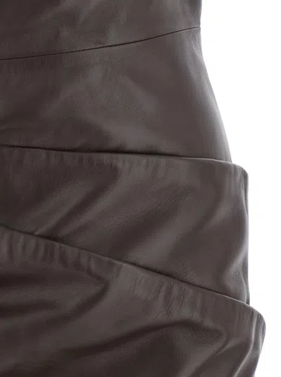 Attico Strapless Leather Dress With Layered Textured Finish In Brown