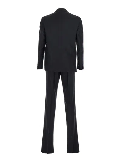 Tagliatore Black Single-breasted Suit With Notched Revers In Wool Man In Black