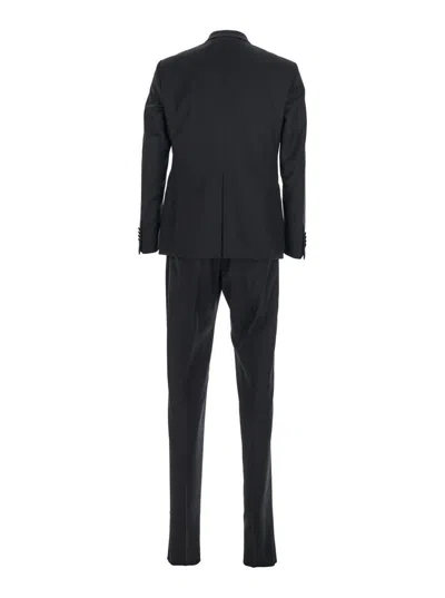 Tagliatore Black Single-breasted Suit With Notched Revers In Wool Man In Black