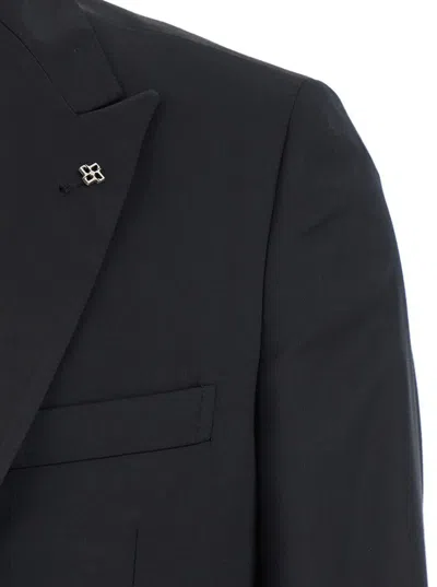 Tagliatore Black Single-breasted Suit With Notched Revers In Wool Man In Black