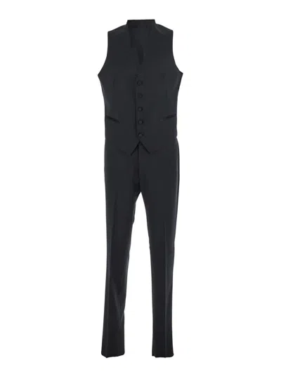 Tagliatore Black Single-breasted Suit With Notched Revers In Wool Man In Black
