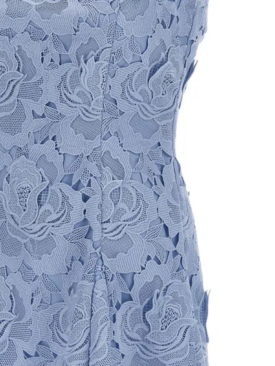 Self-portrait Bue Crewneck Mini Dress With Rhinestoned Collar And All-over Floral Lace Embroidery In Tech Fabric W