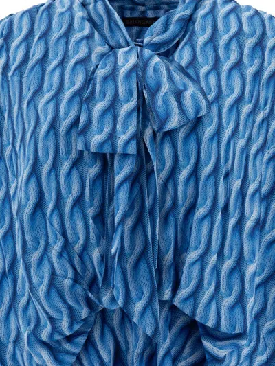 Balenciaga Blue Long Dress With All-over Print And Bow Closure In Fabric Woman