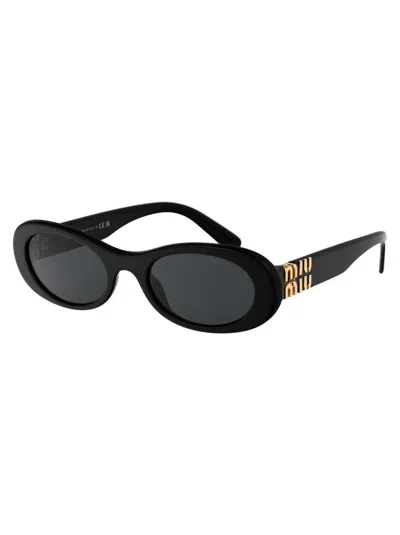 Miu Miu Logo-lettering Oval-frame Sunglasses In Black