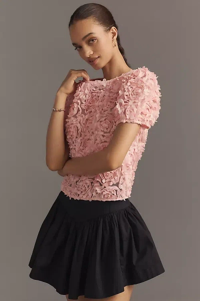 Dolan Left Coast Puff-sleeve 3d Floral Top
