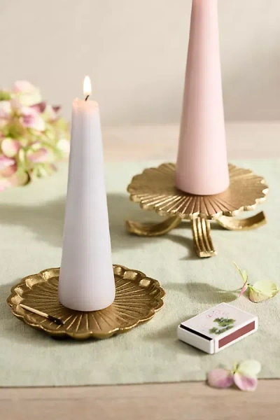 Terrain Fluted Metal Pillar Candle Holder In Gold