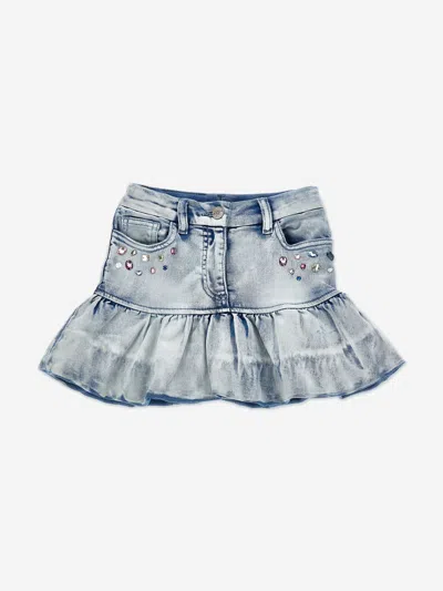 Monnalisa Girls Bleached Denim Stitch Skirt In Multi