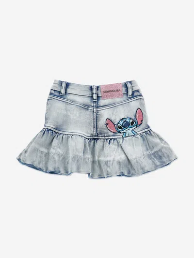 Monnalisa Girls Bleached Denim Stitch Skirt In Multi