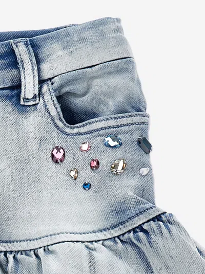 Monnalisa Girls Bleached Denim Stitch Skirt In Multi