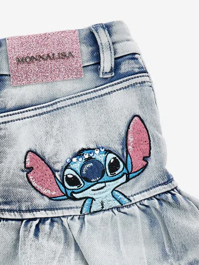 Monnalisa Girls Bleached Denim Stitch Skirt In Multi