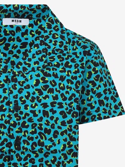 Msgm Boys Animal Print Shirt In Green