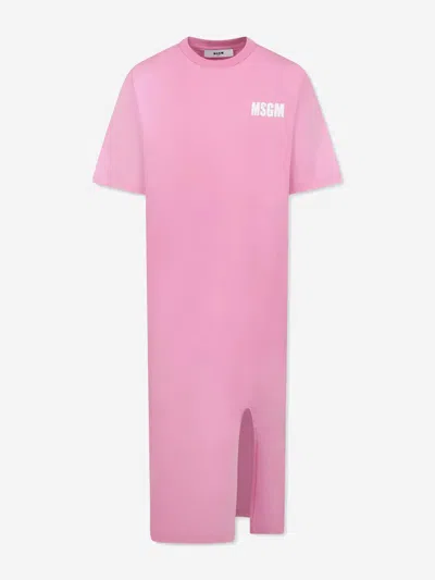 Msgm Girls Logo Jersey Dress In Pink