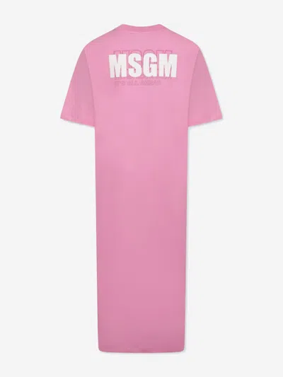 Msgm Girls Logo Jersey Dress In Pink