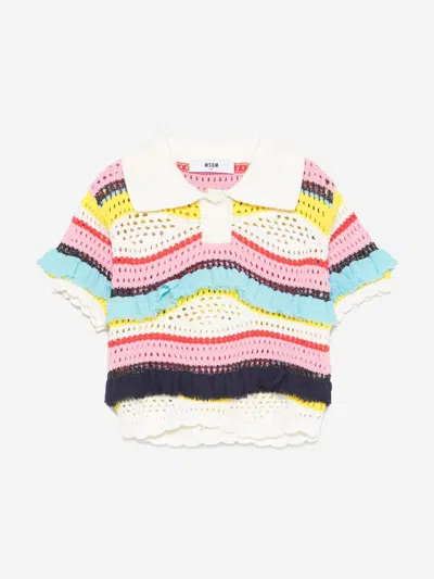 Msgm Girls Knitted Polo Shirt In Multi