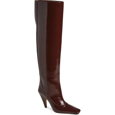 Stella Mccartney Shiny Knee High Pointed Toe Boots In Brown