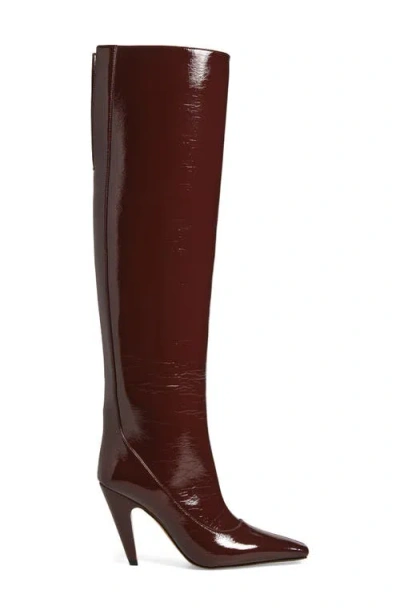 Stella Mccartney Shiny Knee High Pointed Toe Boots In Brown
