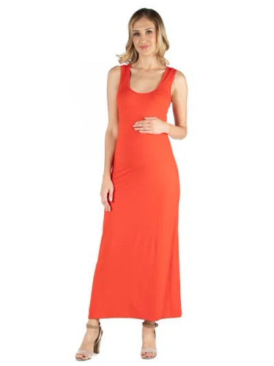 24seven Comfort Apparel Scoop Neck Maternity Maxi Dress With Racerback Detail In Red