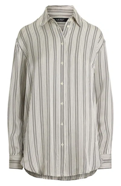 Ralph Lauren Womens Relaxed Fit Striped Satin Shirt P Xs Xxl In Gray