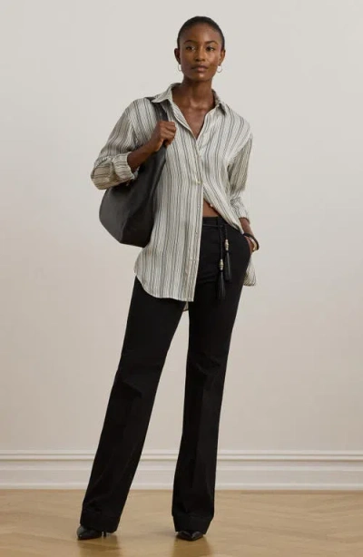 Ralph Lauren Womens Relaxed Fit Striped Satin Shirt P Xs Xxl In Gray