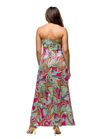 24seven Comfort Apparel Women's Pink Paisley A Line Strapless Maxi Dress With Pockets In Multi