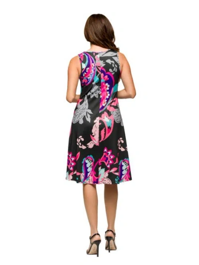 24seven Comfort Apparel Women's Pink Paisley Print Sleeveless Knee Length Tank Swing Dress In Black