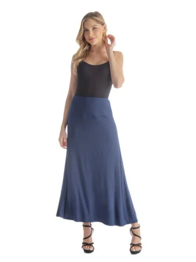24seven Comfort Apparel Petites Elastic Waist Solid Color Maxi Skirt In Blue