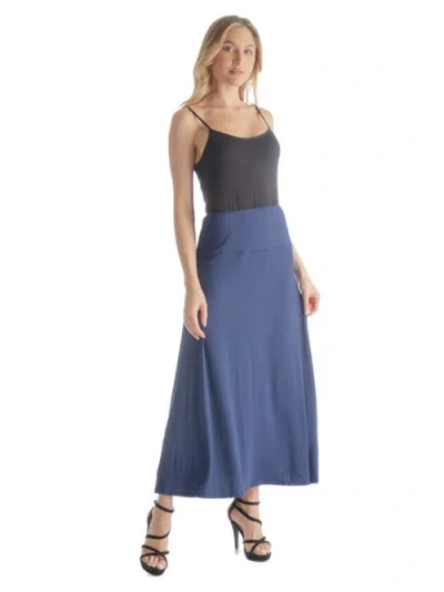 24seven Comfort Apparel Petites Elastic Waist Solid Color Maxi Skirt In Blue
