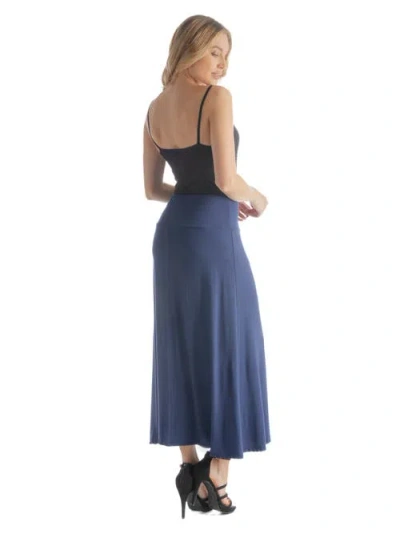 24seven Comfort Apparel Petites Elastic Waist Solid Color Maxi Skirt In Blue
