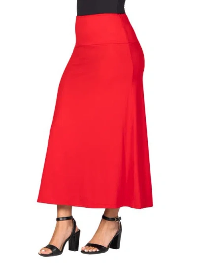 24seven Comfort Apparel Plus Size Comfortable Fit Elastic Waist Maxi Skirt In Red