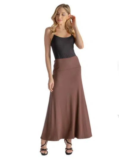 24seven Comfort Apparel Petites Elastic Waist Solid Color Maxi Skirt In Brown