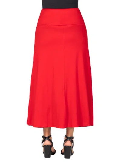 24seven Comfort Apparel Plus Size Comfortable Fit Elastic Waist Maxi Skirt In Red