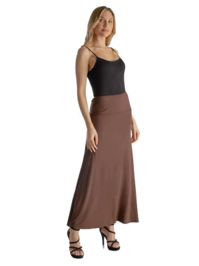 24seven Comfort Apparel Petites Elastic Waist Solid Color Maxi Skirt In Brown