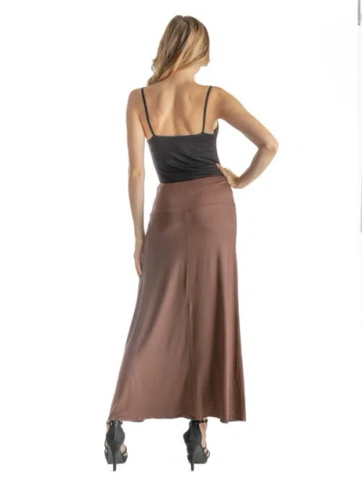 24seven Comfort Apparel Petites Elastic Waist Solid Color Maxi Skirt In Brown