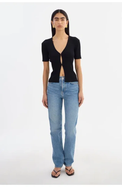 Lamarque Aurelie Open-front Ribbed Knit Top In Black