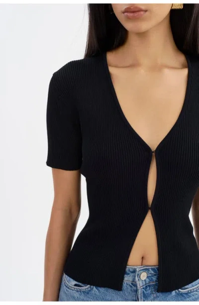 Lamarque Aurelie Open-front Ribbed Knit Top In Black