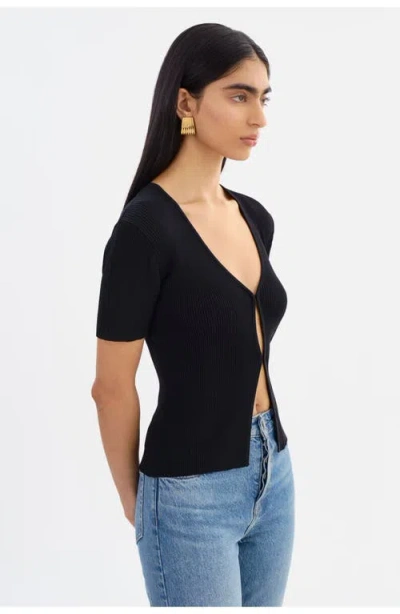 Lamarque Aurelie Open-front Ribbed Knit Top In Black