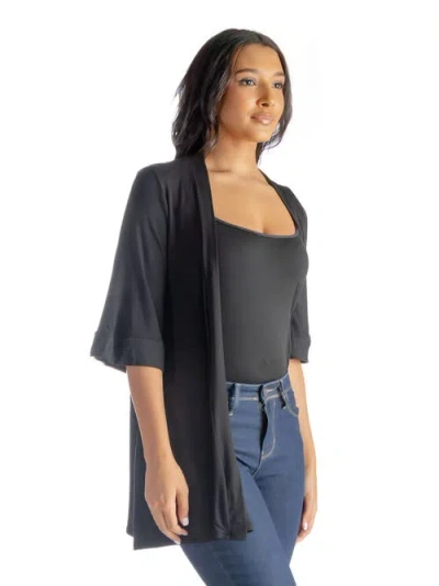 24seven Comfort Apparel Open Front Elbow Length Sleeve Cardigan In Black
