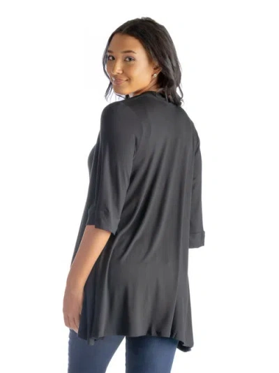 24seven Comfort Apparel Open Front Elbow Length Sleeve Cardigan In Black