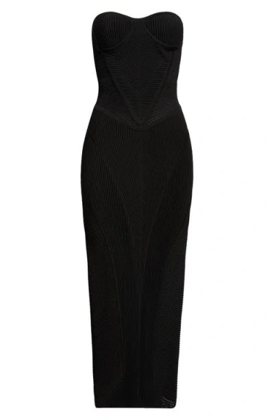 Balmain Strapless Knit Body-con Bustier Dress In Black