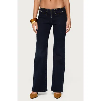 Edikted Carys Low Rise Stud Flare Jeans In Black