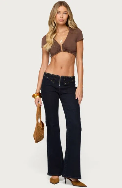 Edikted Carys Low Rise Stud Flare Jeans In Black