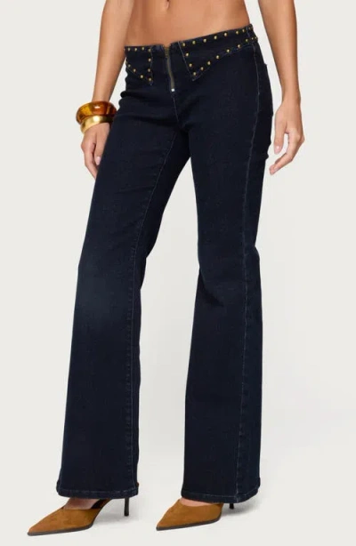 Edikted Carys Low Rise Stud Flare Jeans In Black