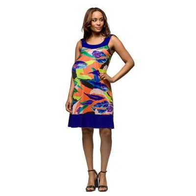 24seven Comfort Apparel Women's Multicolor Scoop Neck Sleeveless Knee Length Dress In Blue