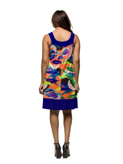 24seven Comfort Apparel Women's Multicolor Scoop Neck Sleeveless Knee Length Dress In Blue