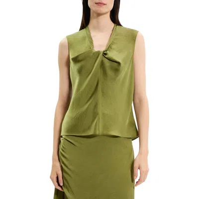 Theory Twist Neck Blouse In Crushed Satin In Green