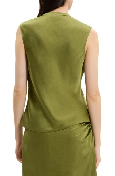 Theory Twist Neck Blouse In Crushed Satin In Green