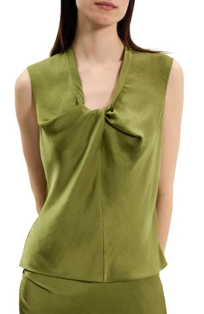 Theory Twist Neck Blouse In Crushed Satin In Green