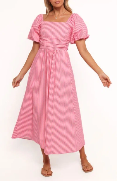 Petal And Pup Petal & Pup Chlo Stripe Puff Sleeve Cotton Midi Sundress In Pink